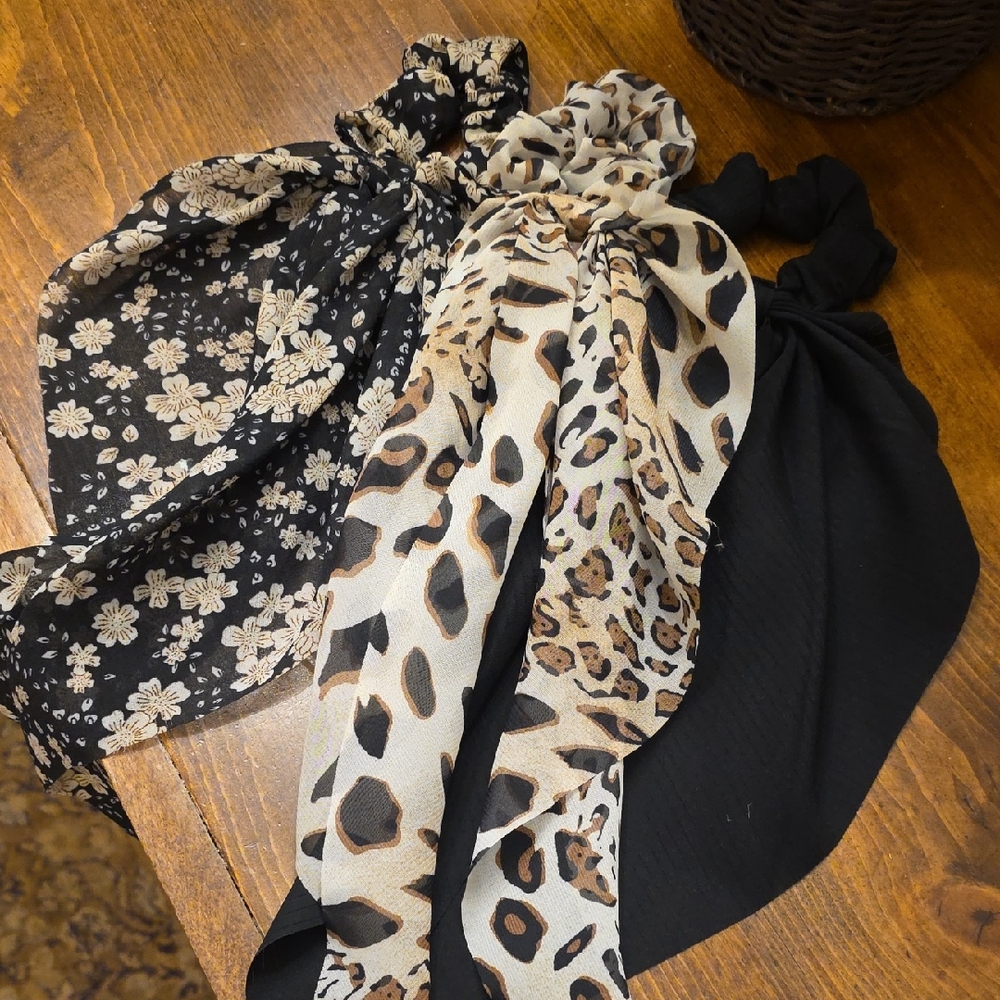 Floral and Leopard Print Hair Scrunchies